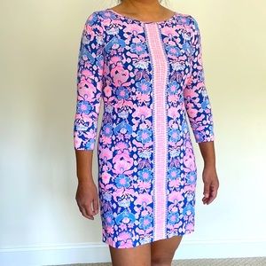 Cute Lilly Pulitzer Blue Pink 100% Pima Cotton Dress Small